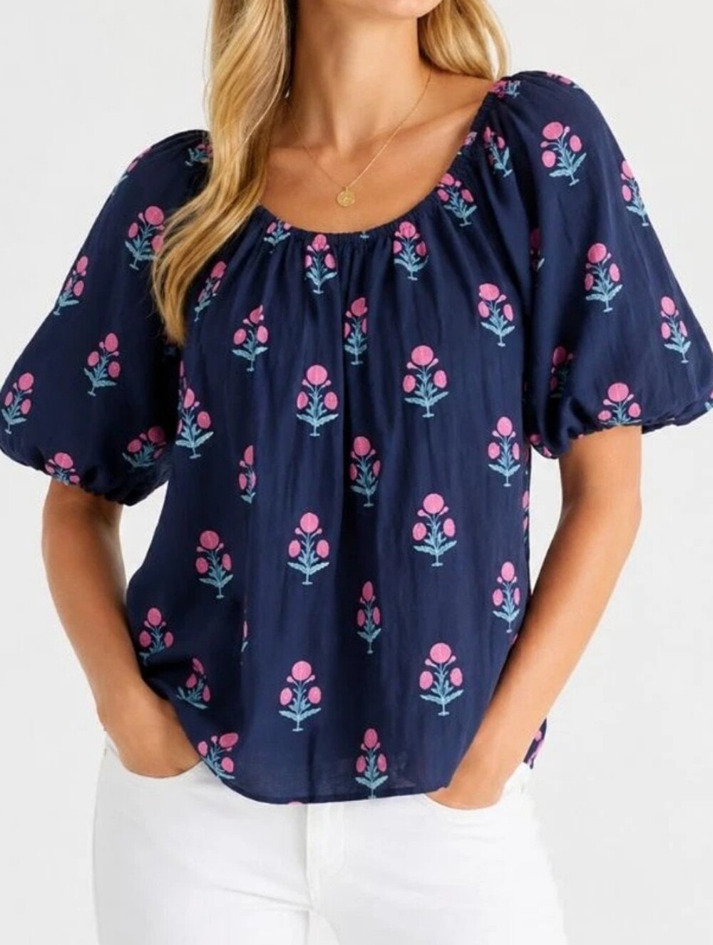 Johnnie-O Floral Print Puff-Sleeve Top